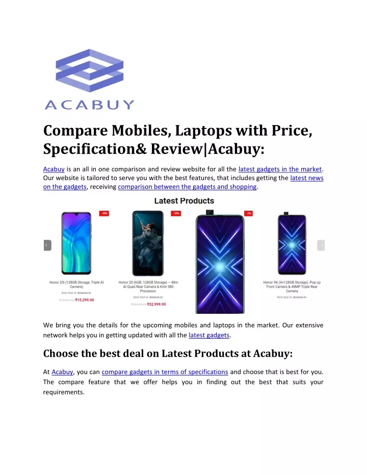compare mobiles laptops with price specification