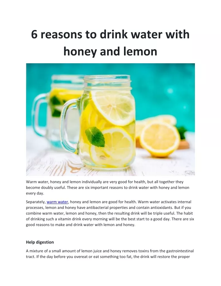 6 reasons to drink water with honey and lemon