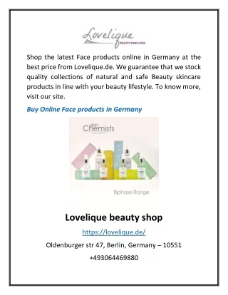 Buy Online Face Products In Germany | Lovelique Beauty Shop