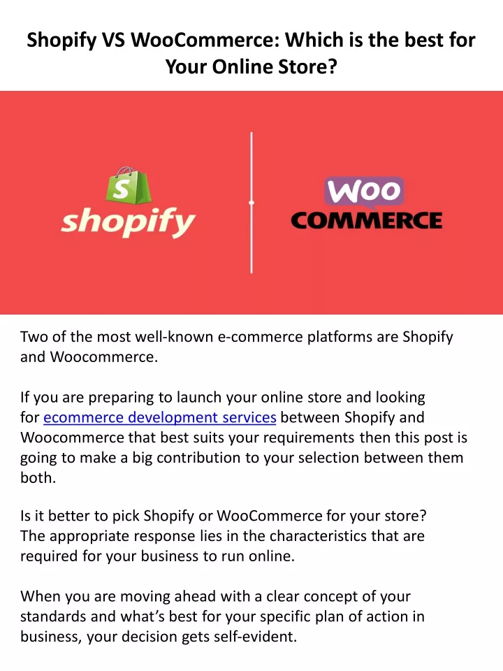 shopify vs woocommerce which is the best for your
