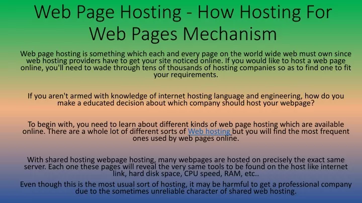 web page hosting how hosting for web pages mechanism