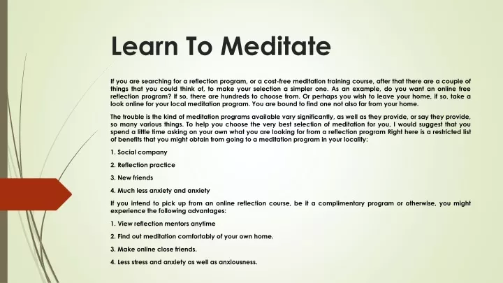 learn to meditate