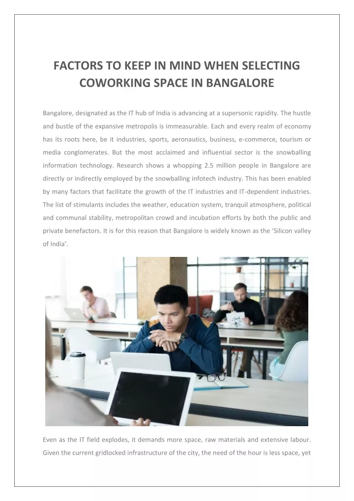 factors to keep in mind when selecting coworking