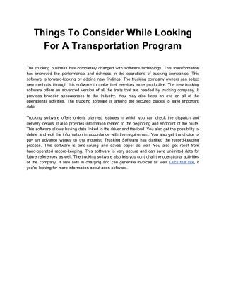 Things To Consider While Looking For A Transportation Program