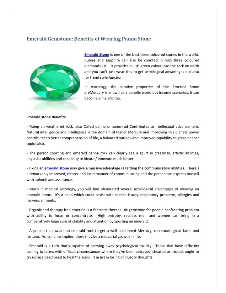 emerald gemstone benefits of wearing panna stone