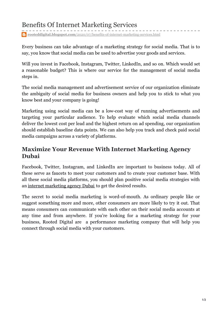 benefits of internet marketing services