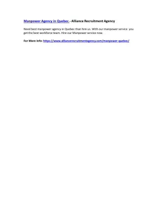 manpower agency in quebec alliance recruitment