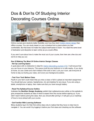 Dos & Don’ts Of Studying Interior Decorating Courses Online