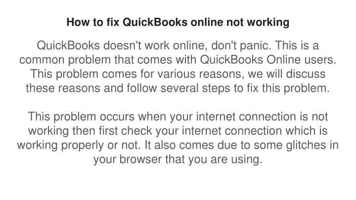 how to fix quickbooks online not working