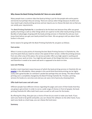 why choose the book printing charlotte nc here
