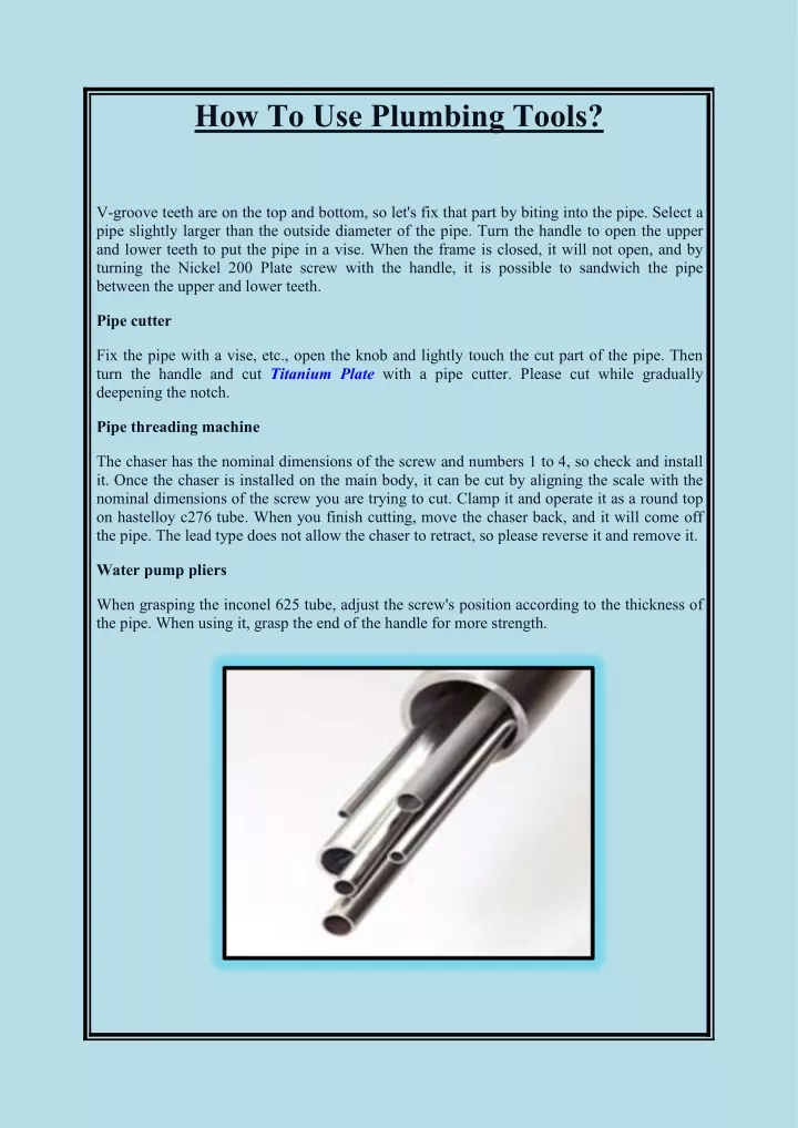 how to use plumbing tools
