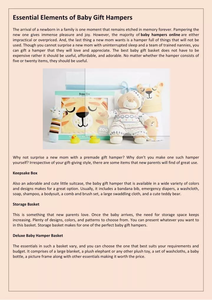 essential elements of baby gift hampers