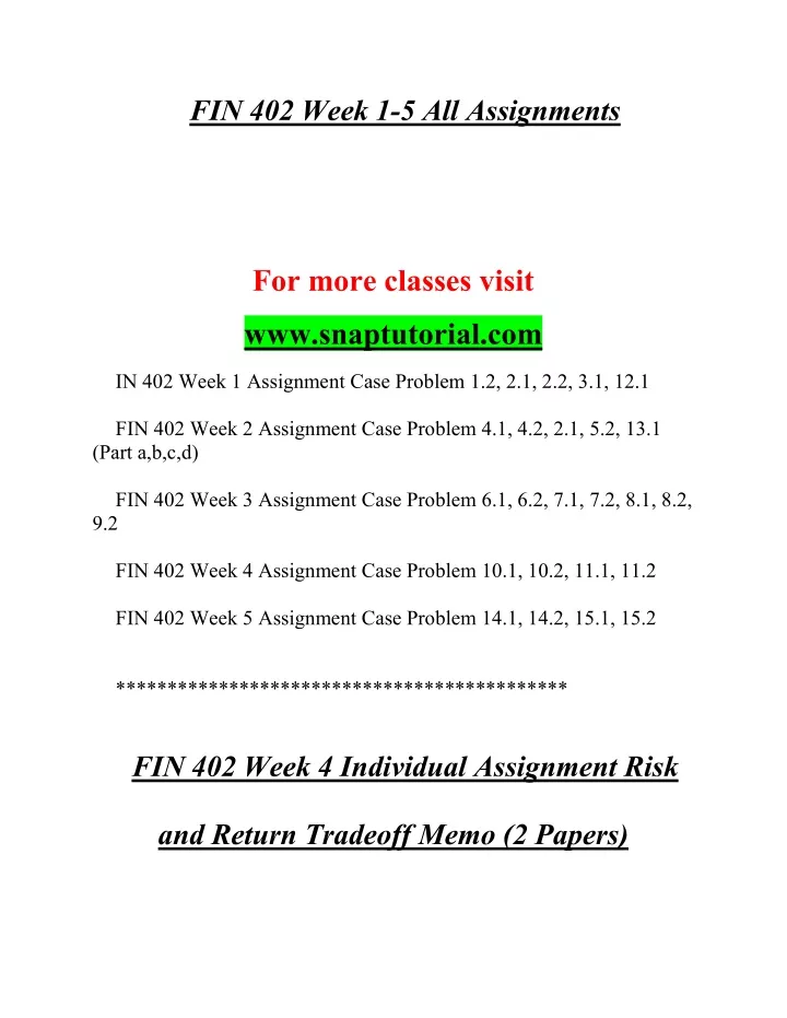 fin 402 week 1 5 all assignments