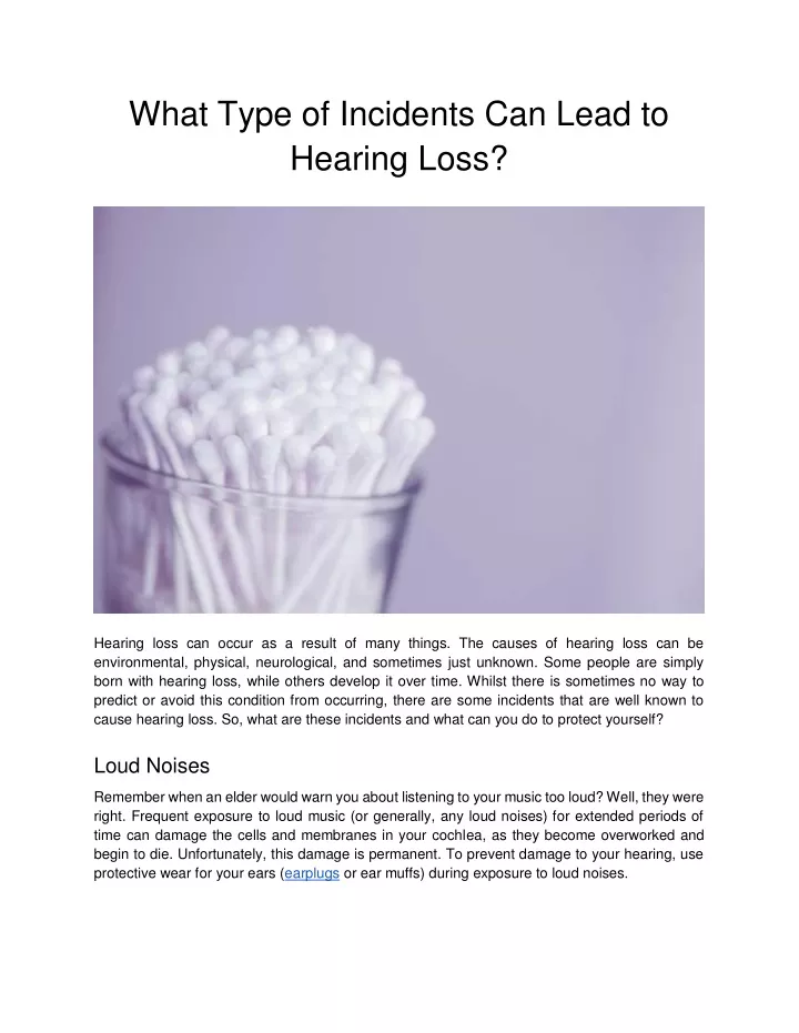 what type of incidents can lead to hearing loss