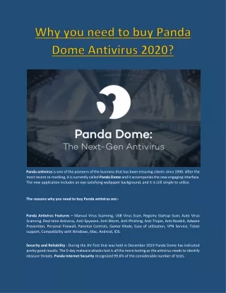 Why you need to buy Panda Dome Antivirus 2020?