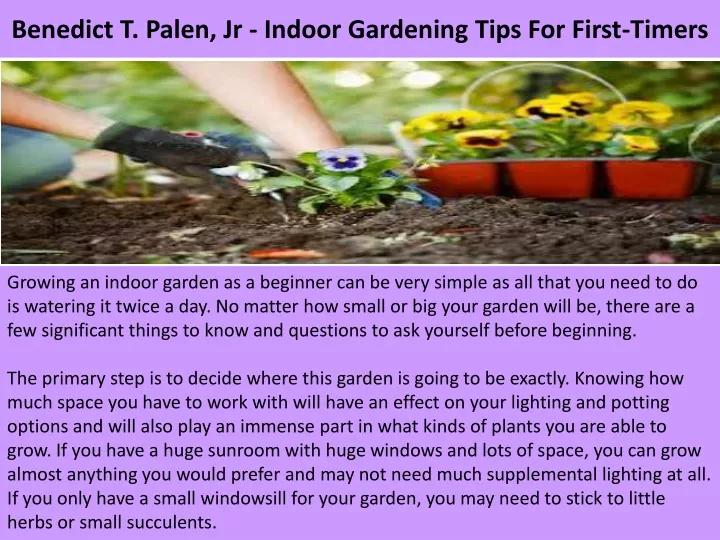 benedict t palen jr indoor gardening tips for first timers