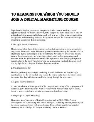 10 Reasons For Which You Should Join a Digital Marketing Course