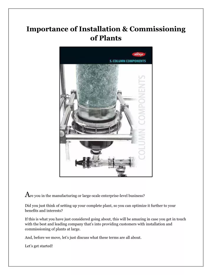 importance of installation commissioning of plants