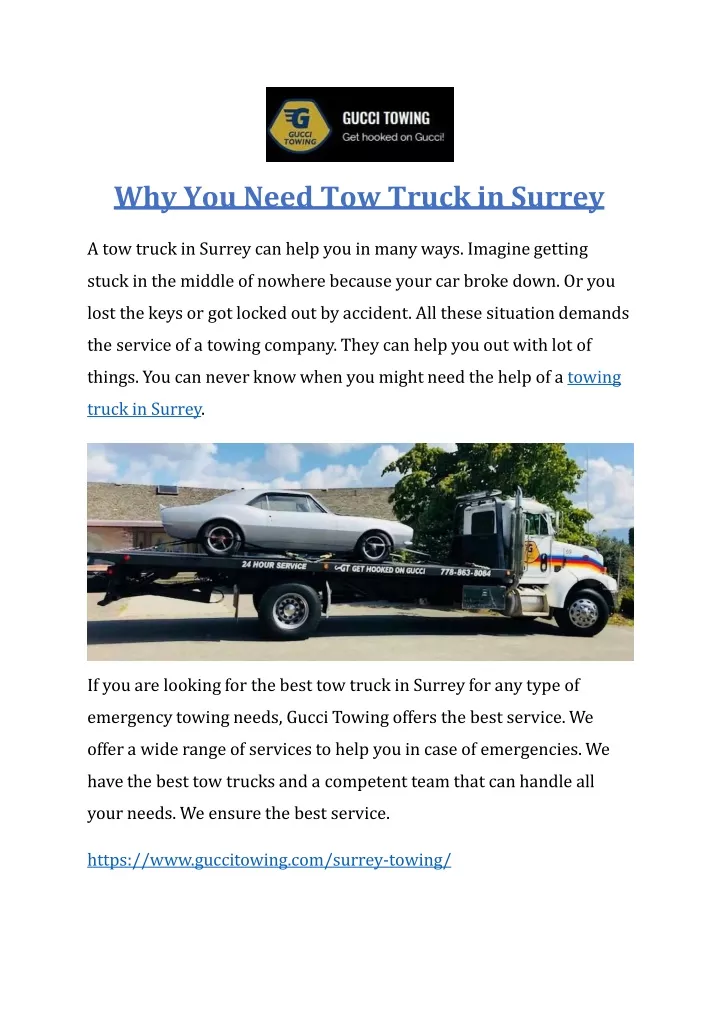 why you need tow truck in surrey