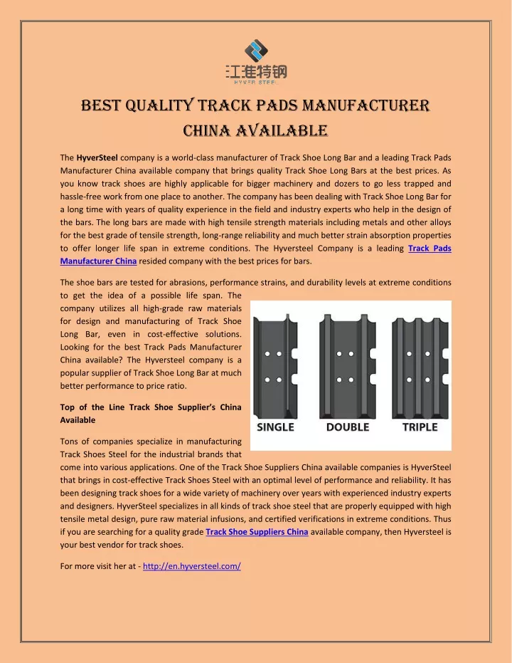 best quality track pads manufacturer china