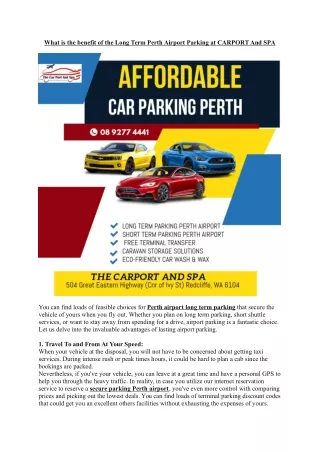 What is the benefit of the Long Term Perth Airport Parking at CARPORT And SPA