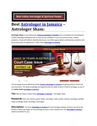 Best Astrologer in Jamaica – Astrologer Sham: