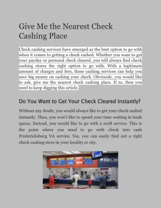 give me the nearest check cashing place