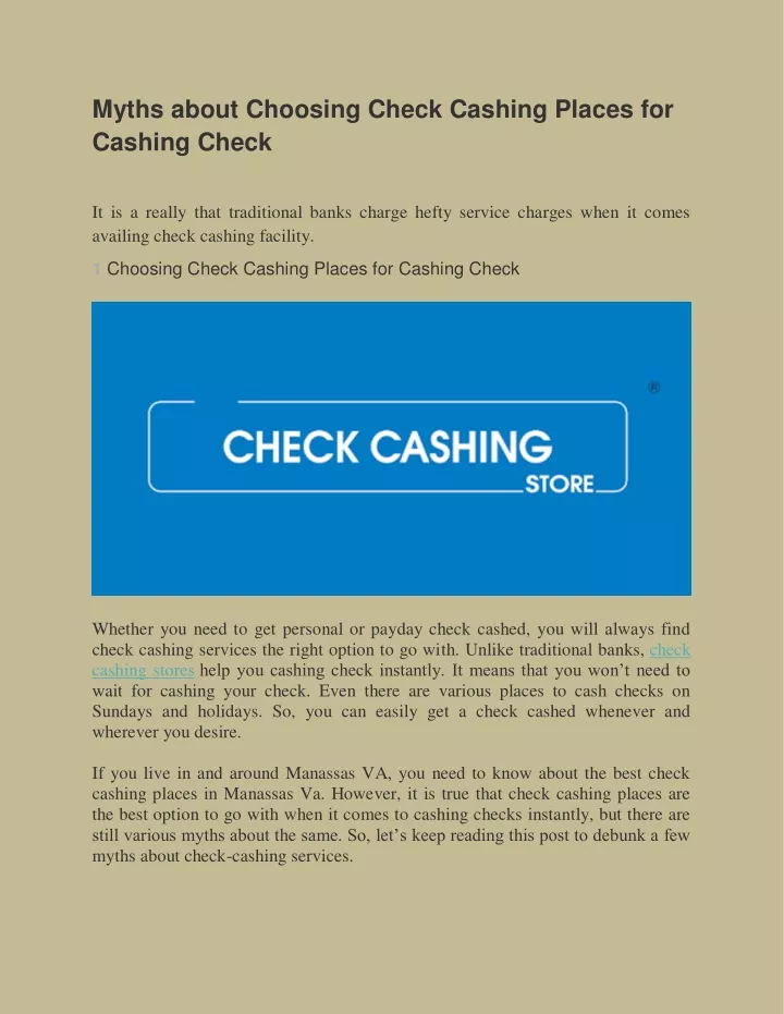 myths about choosing check cashing places