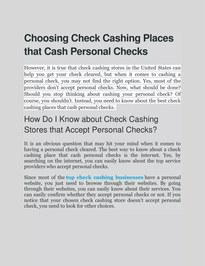 choosing check cashing places that cash personal