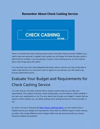 remember about check cashing service
