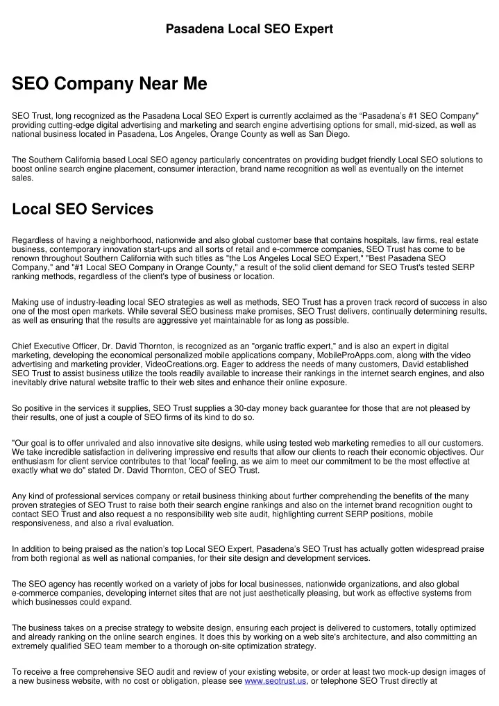 pasadena local seo expert