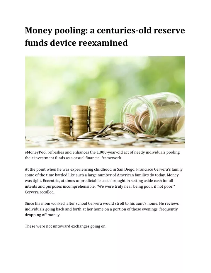 money pooling a centuries old reserve funds