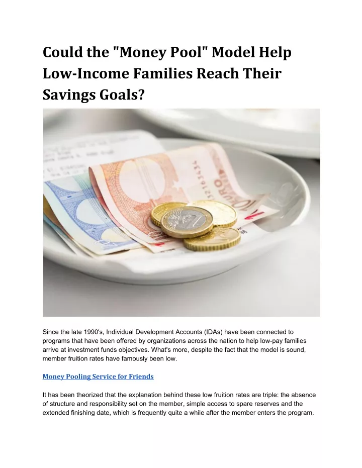 could the money pool model help low income