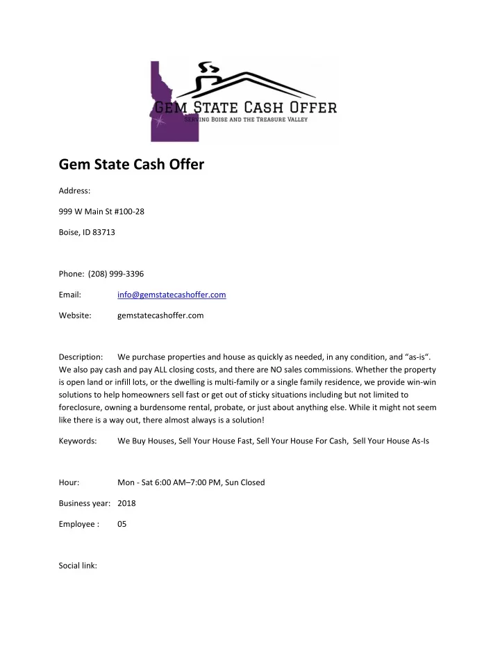 gem state cash offer