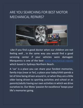 ARE YOU SEARCHING FOR BEST MOTOR MECHANICAL REPAIRS?