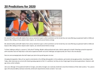 20 Predictions for 2020