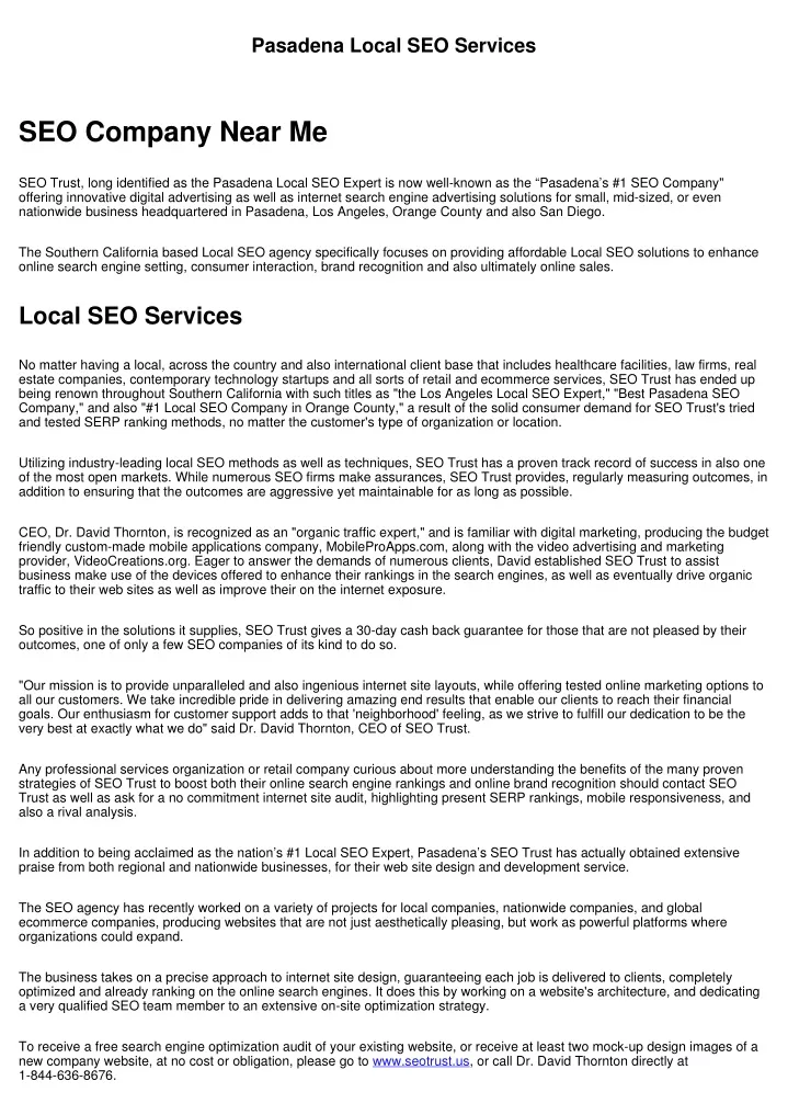 pasadena local seo services