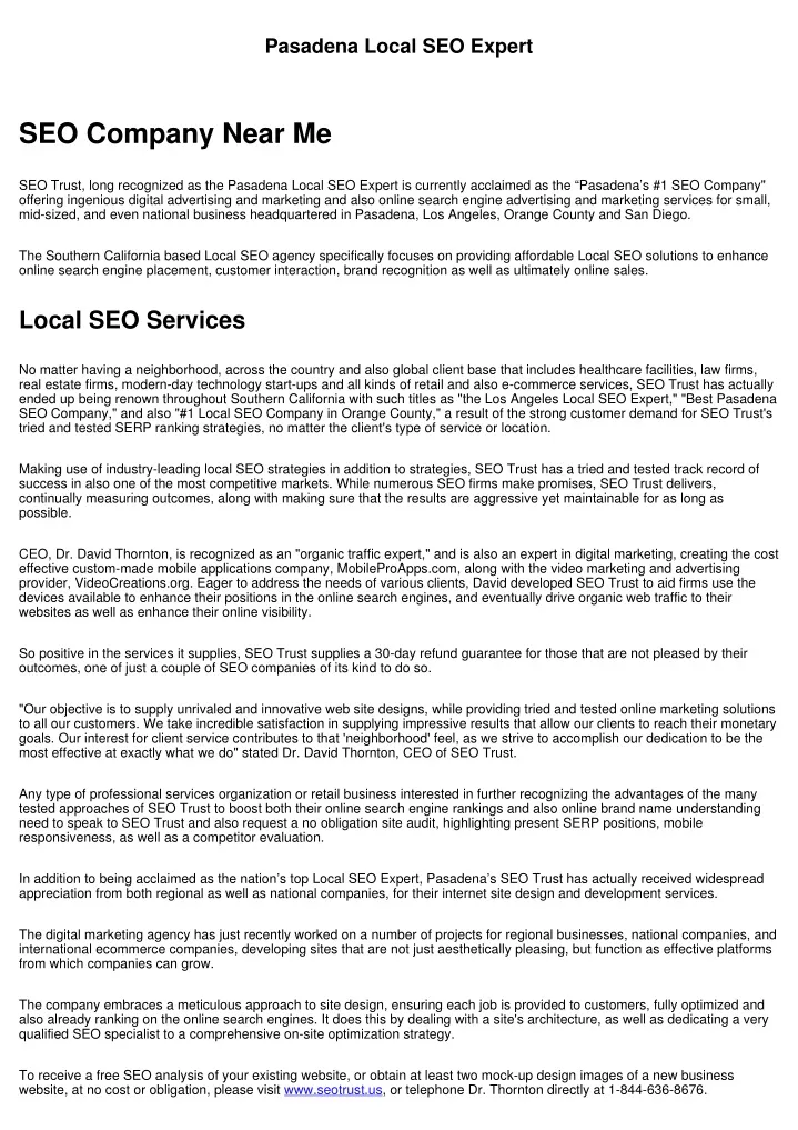 pasadena local seo expert