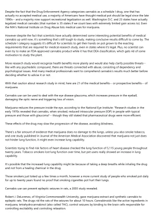 Despite the fact that the Drug Enforcement Firm categorizes cannabis as a schedule I drug, one that has no accepted medi