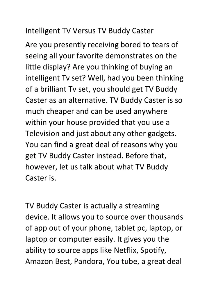 intelligent tv versus tv buddy caster