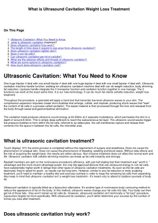 What is Ultrasound Cavitation Weight Loss Treatment
