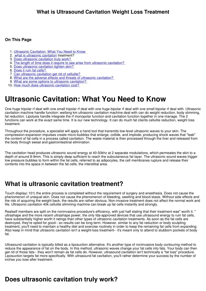 what is ultrasound cavitation weight loss