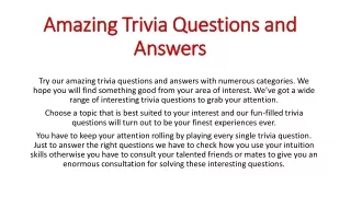 Amazing Trivia Questions and Answers