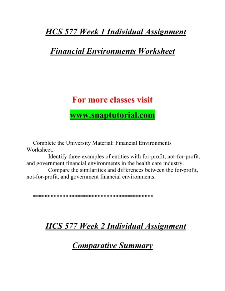 hcs 577 week 1 individual assignment