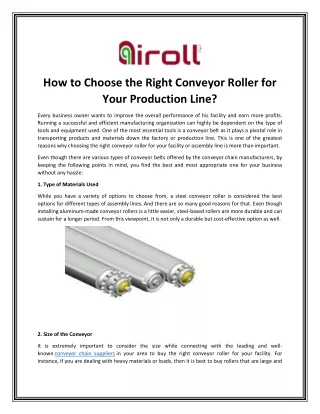How to Choose the Right Conveyor Roller for Your Production Line?