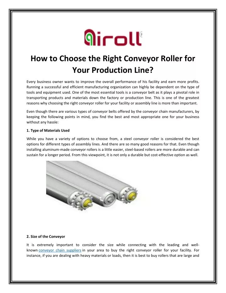 how to choose the right conveyor roller for your