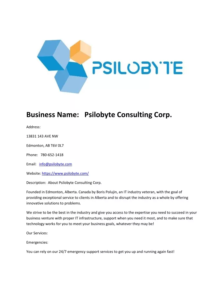 business name psilobyte consulting corp
