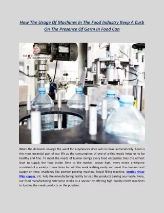 how the usage of machines in the food industry