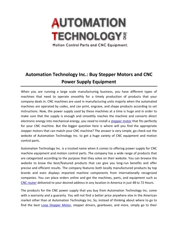 automation technology inc buy stepper motors