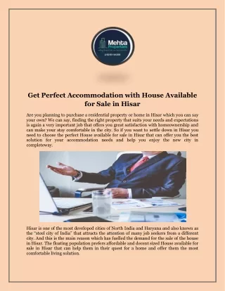 Get Perfect Accommodation with House Available for Sale in Hisar